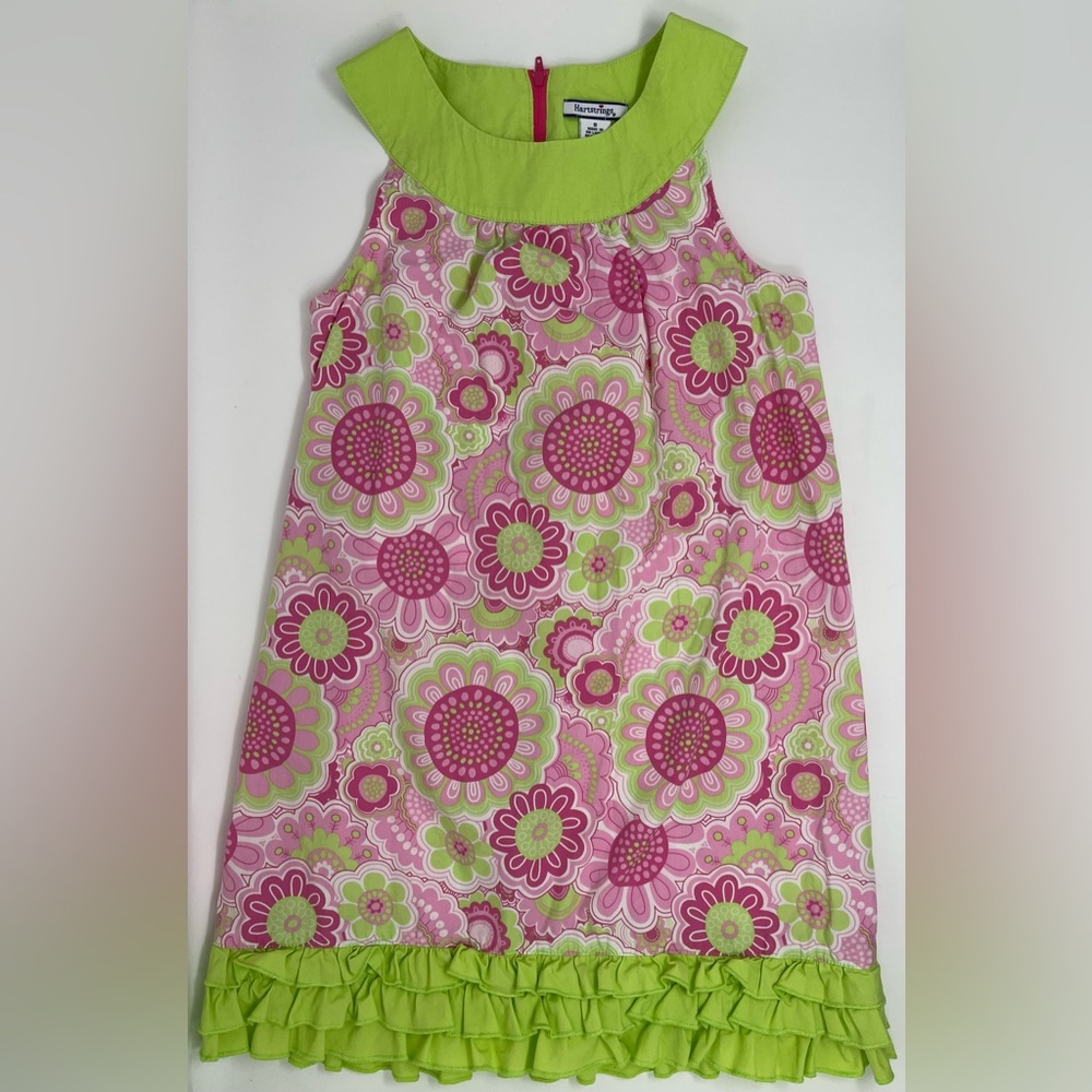 HARTSTRINGS: Sleeveless, Bold Flower Dress, Ruffle Bottom, Size 8